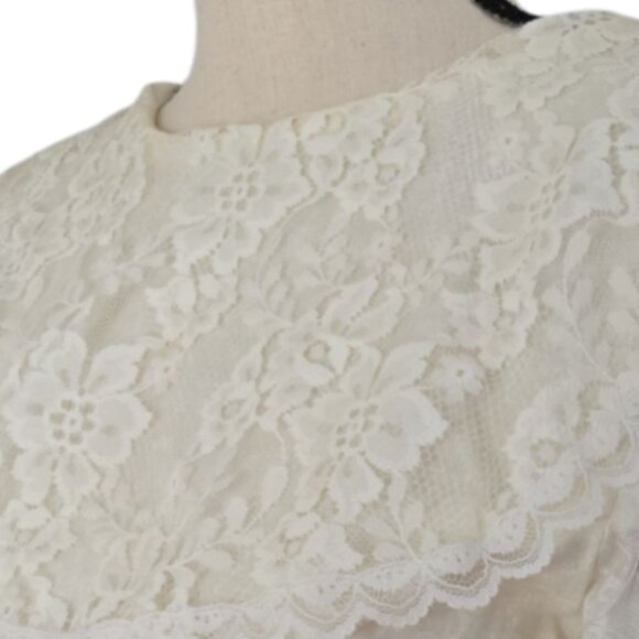 70s/80s Jessica Mcclintock Gunne Sax Creamy White Floral Print Lace Dress 8 - Picture 8 of 16